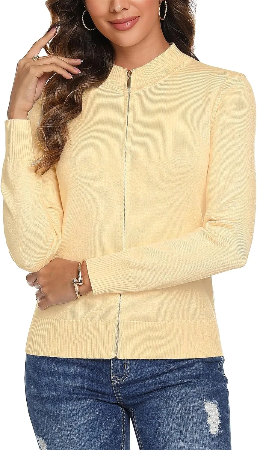 Totatuit Womens Long Sleeve Knitted Zip Up Sweater Cardigans Sweaters Lightweight Zipper Sweatshirts Jacket