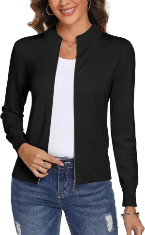 Totatuit Womens Long Sleeve Knitted Zip Up Sweater Cardigans Sweaters Lightweight Zipper Sweatshirts Jacket