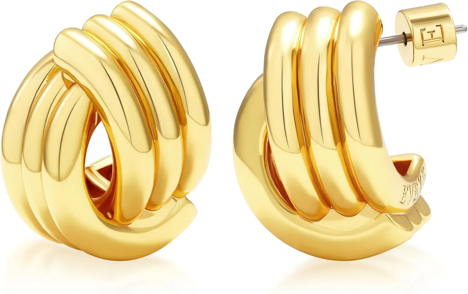 Trendy 18k Gold Plated Knot Earrings for Women Drop Dangle Statement Earrings Chunky Knot Link Circle Statement Drop Dangle Earrings Studs Textured Metal Stud Hypoallergenic Jewelry Gifts