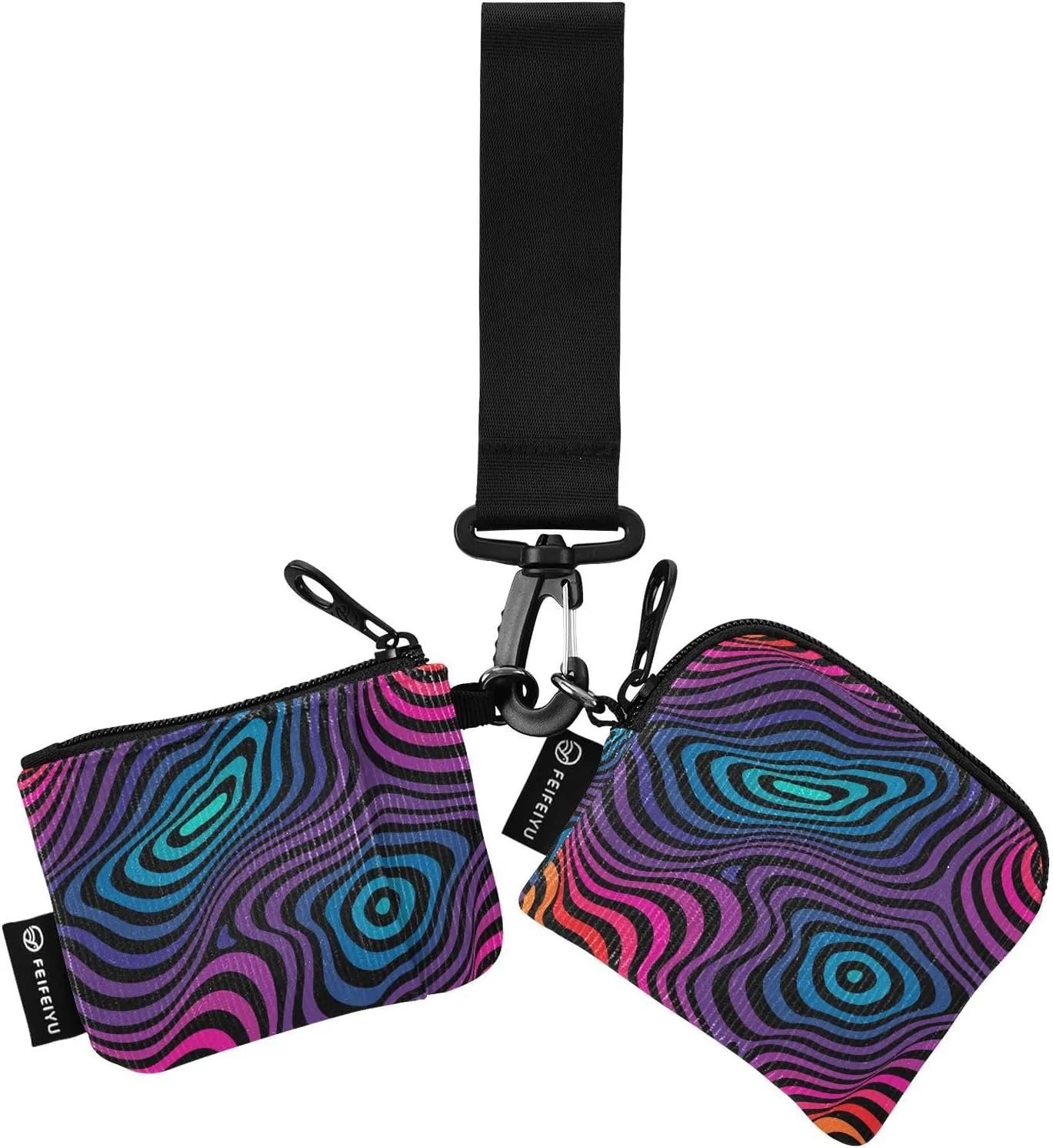 Trendy Colorful Fluid Curved Lines Wristlet Keychain Wallets for Women Portable Small Coin Purse