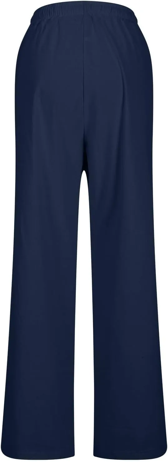 Trendy Pants for Women,Wwomens Casual Summer 2025 Drawstring Elastic High Waist Pant Comfy Solid Wide Leg Trouser