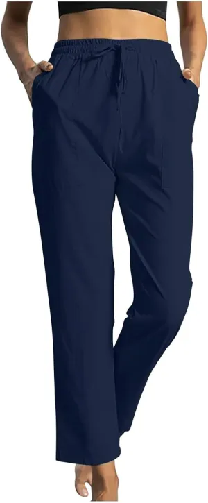 Trendy Pants for Women,Wwomens Casual Summer 2025 Drawstring Elastic High Waist Pant Comfy Solid Wide Leg Trouser