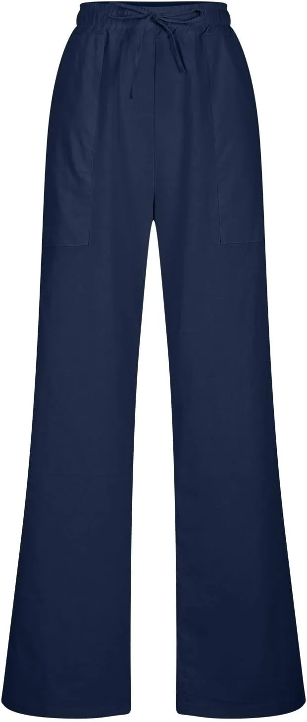 Trendy Pants for Women,Wwomens Casual Summer 2025 Drawstring Elastic High Waist Pant Comfy Solid Wide Leg Trouser