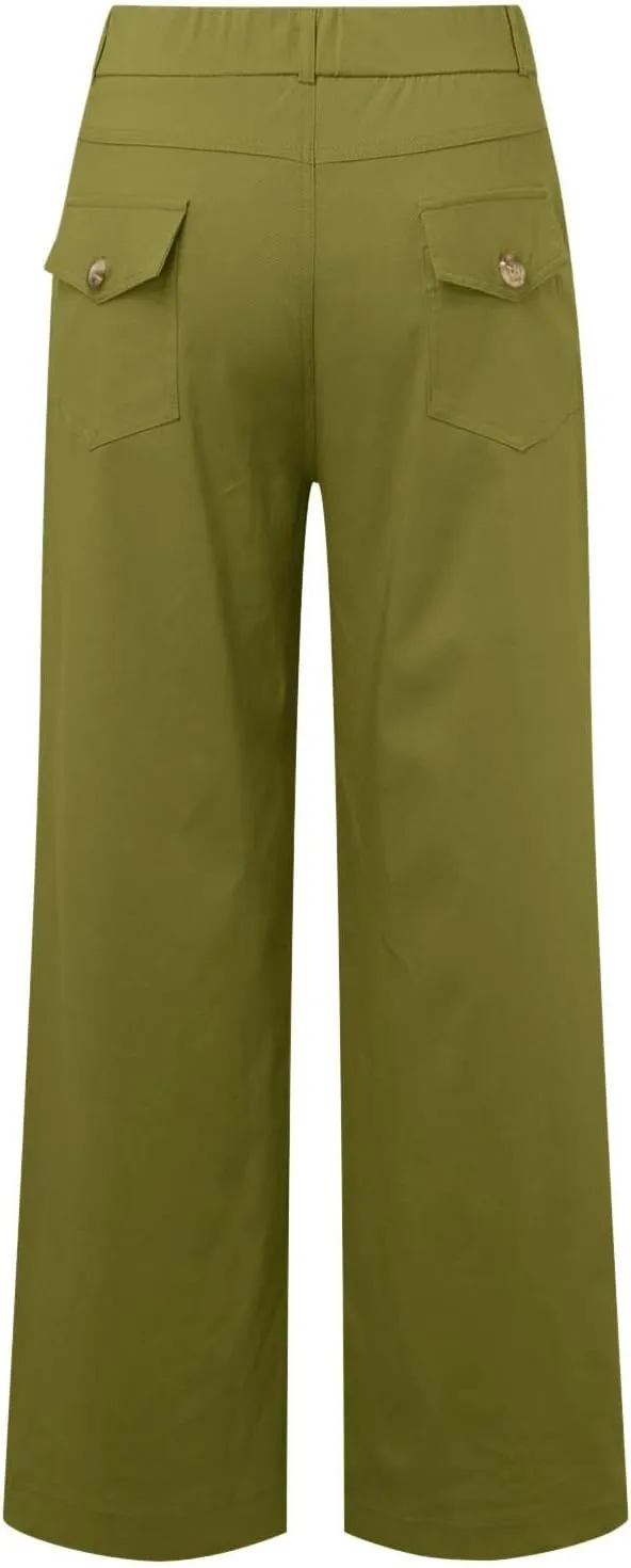 Trousers for Women Elastic Waist Plus Size Straight Wide Leg Pants High Waist Loose Fit Casual Elegant Palazzo Trousers