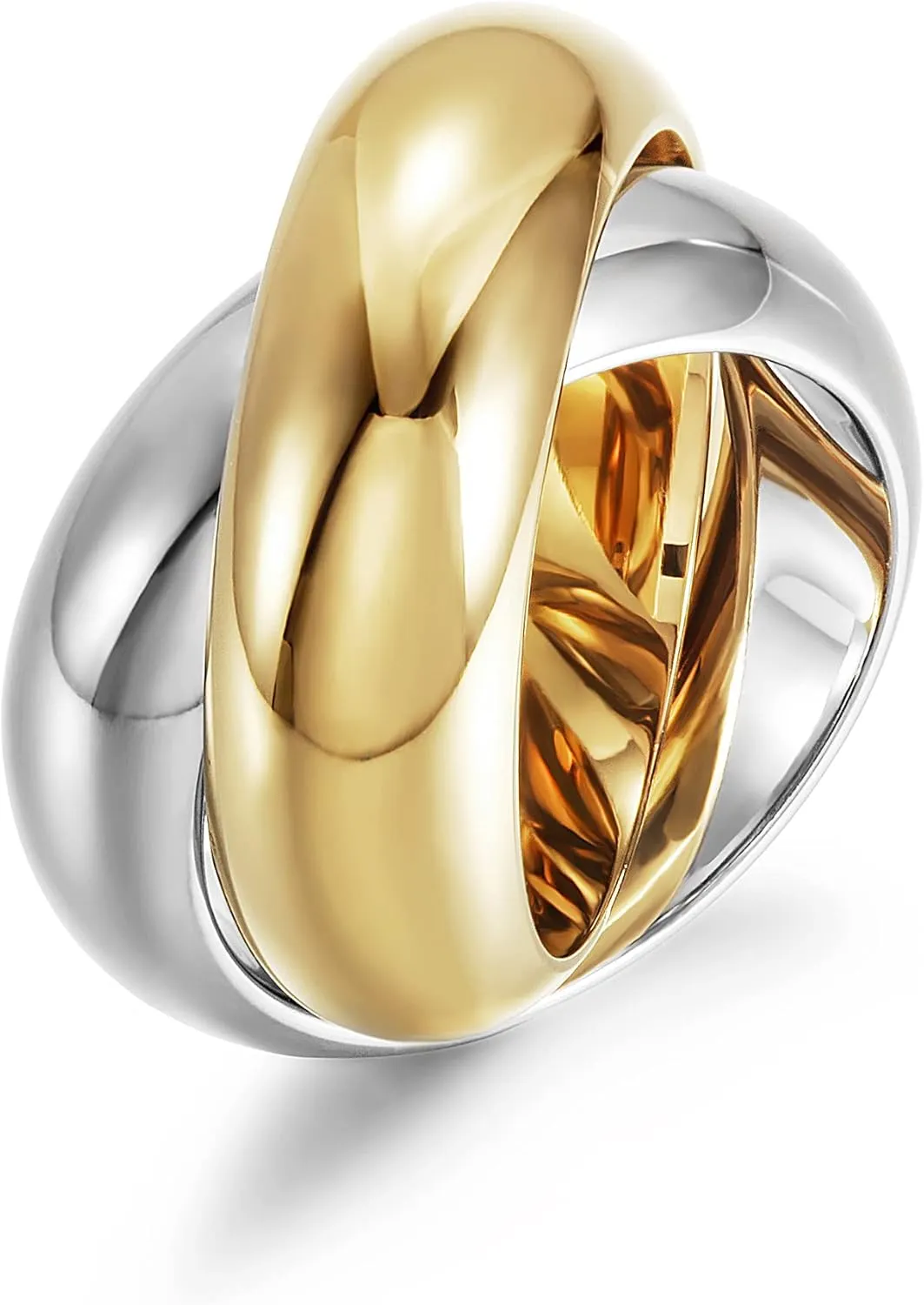 Two-Tone Cross Chunky Bands Statement Rings for Women and Men Infinity Interlocked Rolling Criss Cross Rings Cocktail Enhancer Finger Adult Jewelry (two tone, 8)