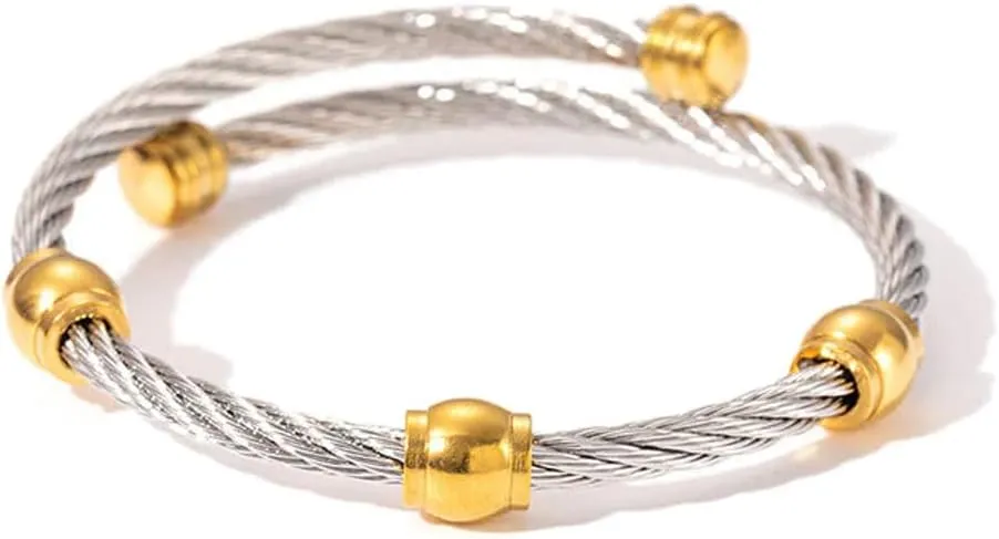 Two Tone Knot Twisted Bangle, 925 Sterling Silver Vintage Knot Bracelet, Adjustable Stainless Steel Two Tone Knot Bracelet, Timeless Bond Knot Bracelet for Women