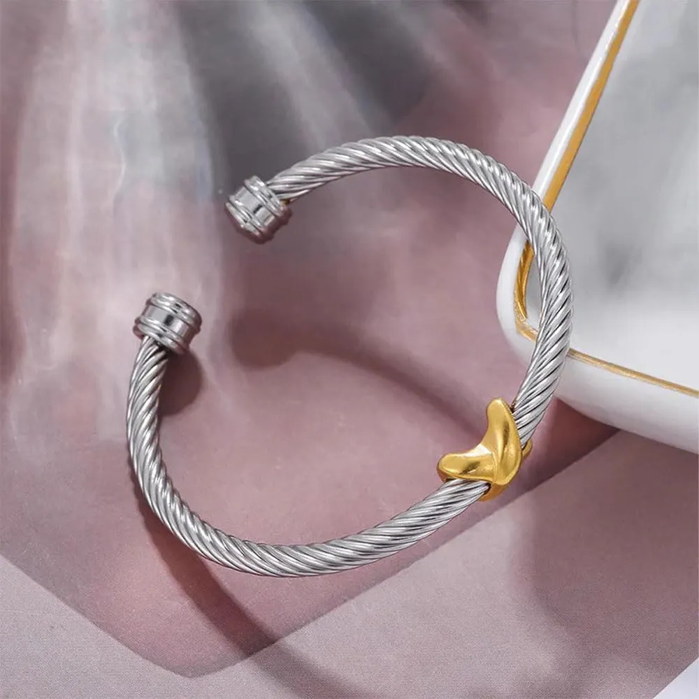 Two Tone Knot Twisted Bangle, 925 Sterling Silver Vintage Knot Bracelet, Adjustable Stainless Steel Two Tone Knot Bracelet, Timeless Bond Knot Bracelet for Women