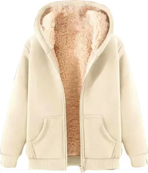 Unisex Boys Girls Fleece Jacket Hoodie Sherpa Lined Zip Up Hooded Sweatshirt Kids Winter Jackets with Pockets