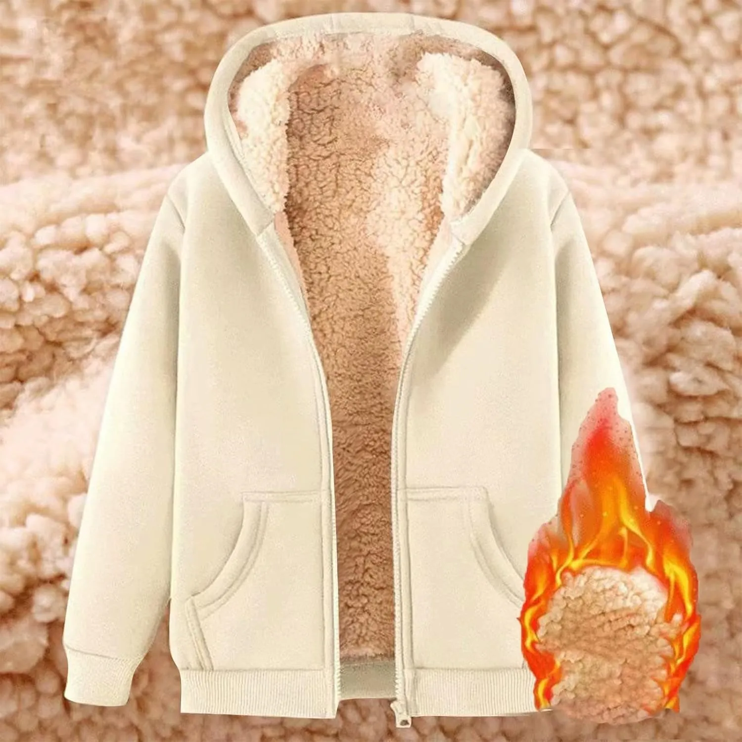 Unisex Boys Girls Fleece Jacket Hoodie Sherpa Lined Zip Up Hooded Sweatshirt Kids Winter Jackets with Pockets