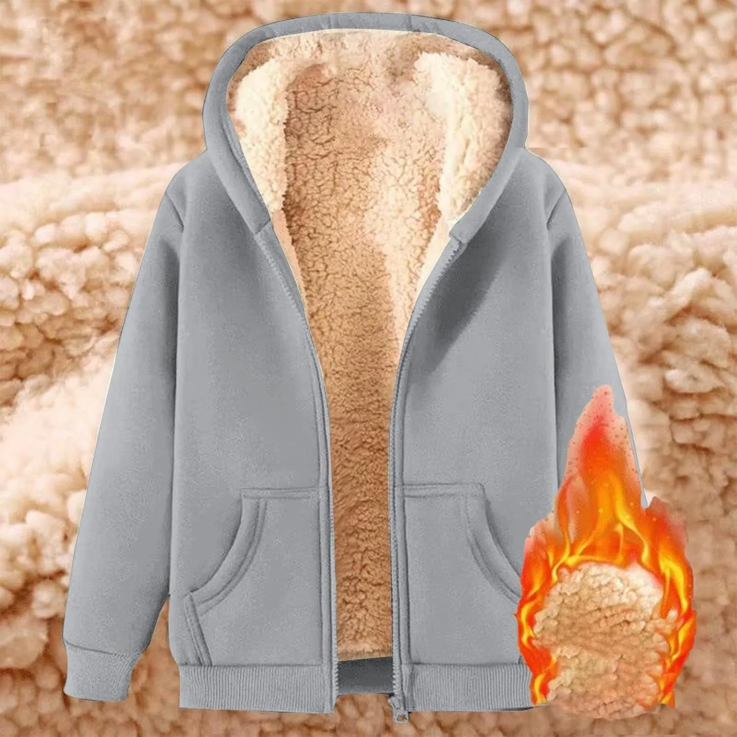 Unisex Boys Girls Fleece Jacket Hoodie Sherpa Lined Zip Up Hooded Sweatshirt Kids Winter Jackets with Pockets