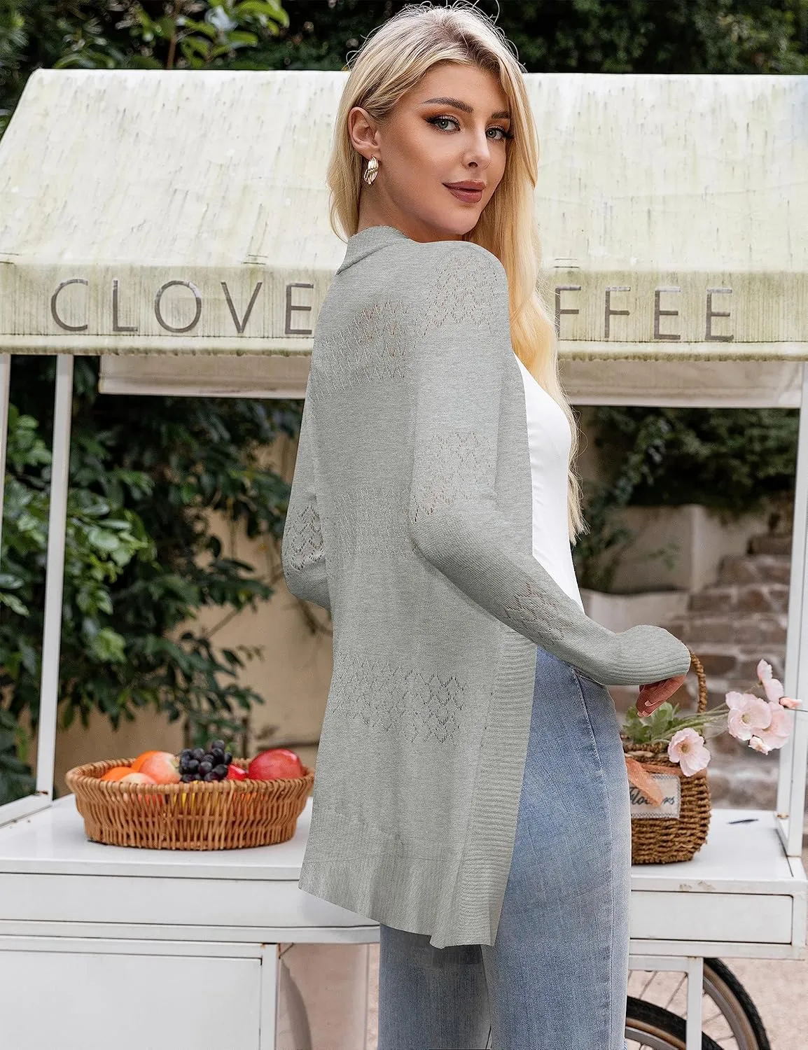 U.Vomade Women's Sweaters Boho Long Sleeve Open Front Chunky Cable Knit Cardigan