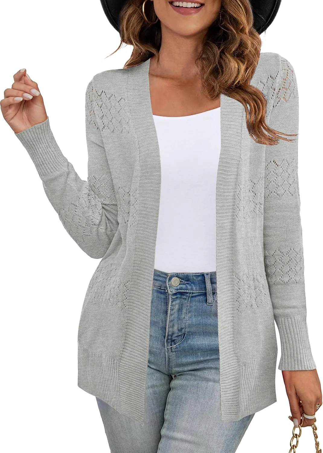 U.Vomade Women's Sweaters Boho Long Sleeve Open Front Chunky Cable Knit Cardigan