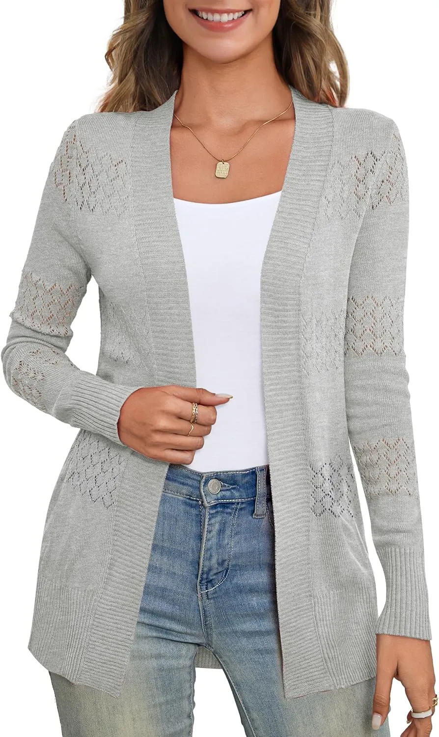 U.Vomade Women's Sweaters Boho Long Sleeve Open Front Chunky Cable Knit Cardigan