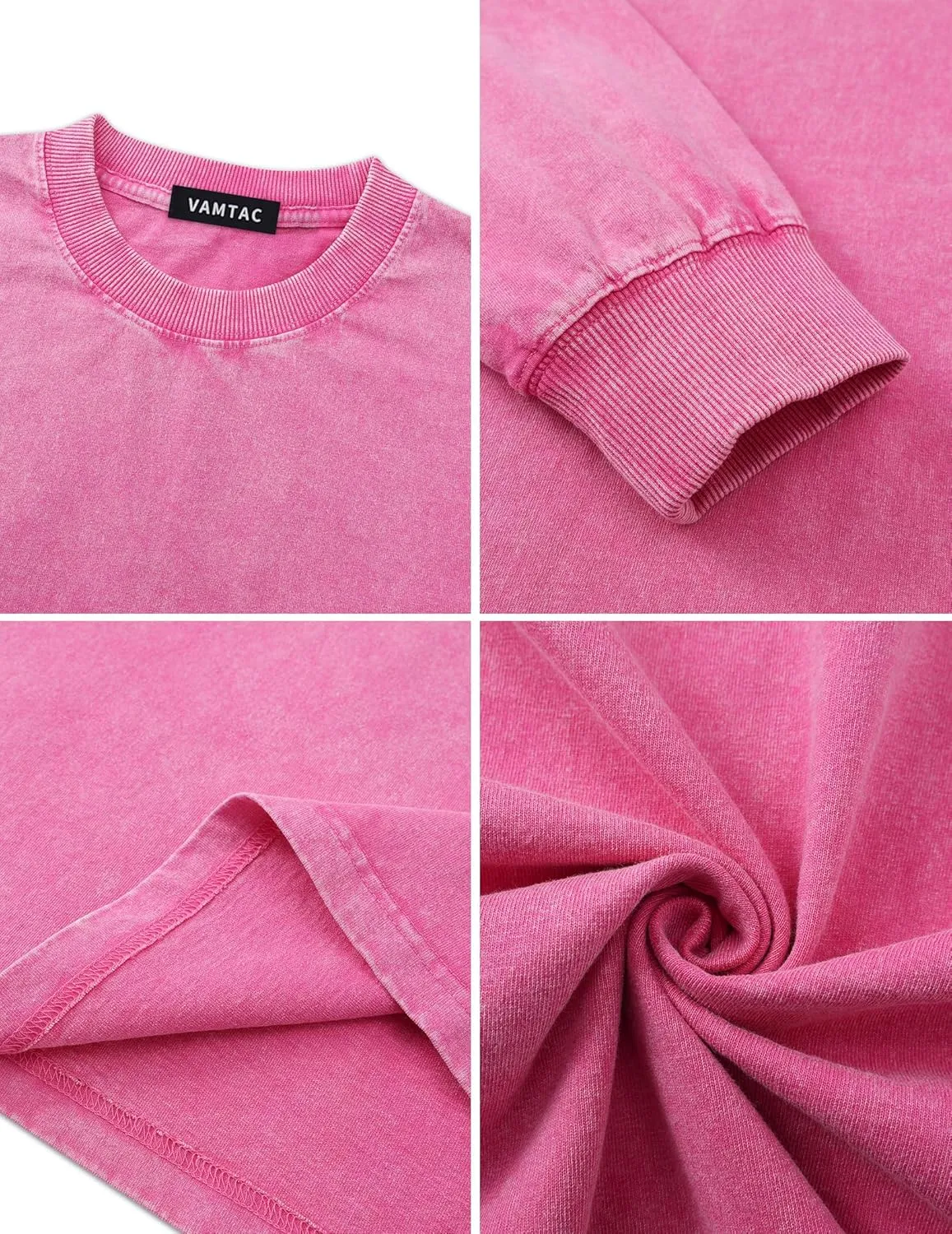 Vamtac Long Sleeve Shirts For Men Oversized Crewneck Sweatshirt Casual Acid Wash Tshirt Cotton T-Shirts Unisex Pullover Top
