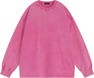 Vamtac Long Sleeve Shirts For Men Oversized Crewneck Sweatshirt Casual Acid Wash Tshirt Cotton T-Shirts Unisex Pullover Top