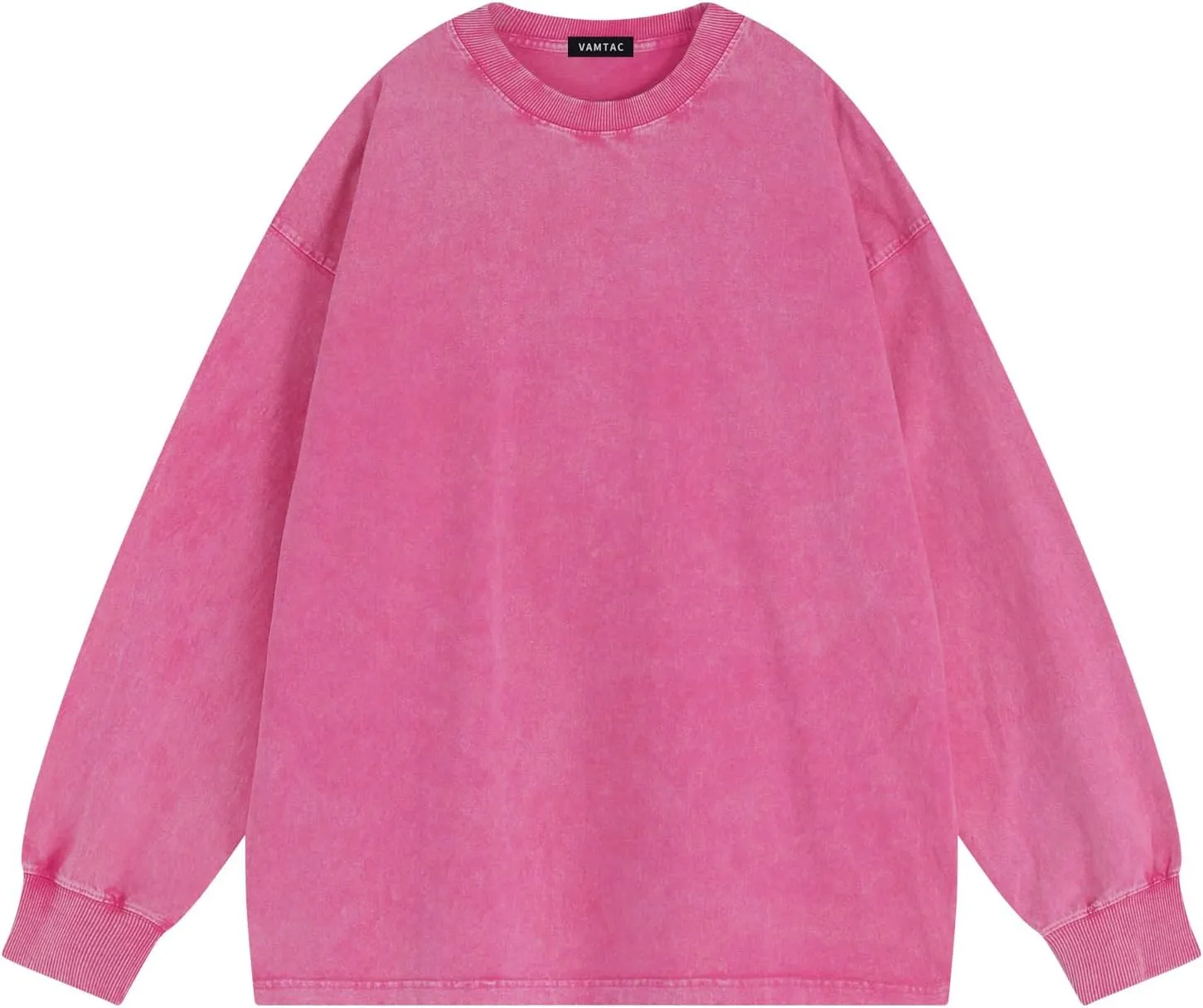 Vamtac Long Sleeve Shirts For Men Oversized Crewneck Sweatshirt Casual Acid Wash Tshirt Cotton T-Shirts Unisex Pullover Top
