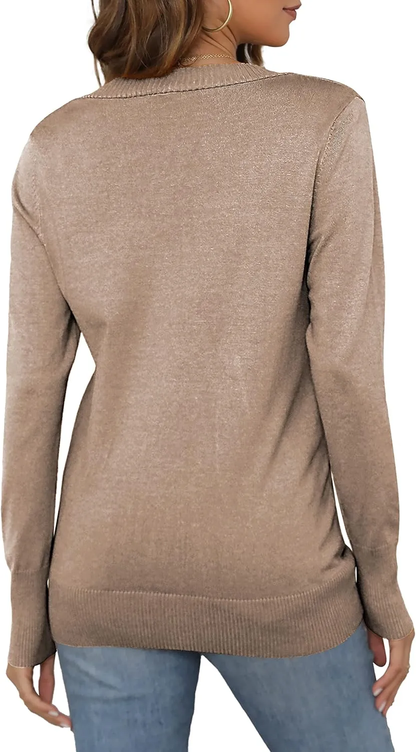 VERABENDI Women Long Sleeve Snaps Button Down V Neck Cute Knit Sweater Cardigan