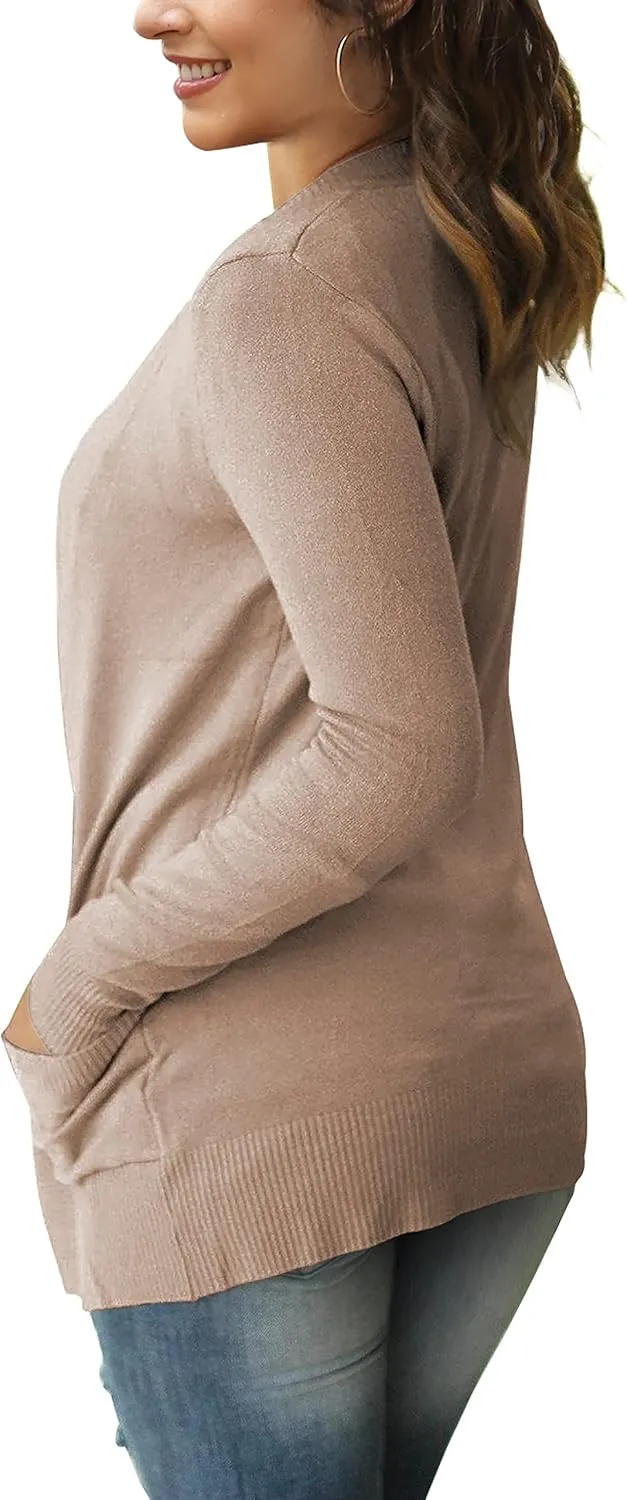VERABENDI Women Long Sleeve Snaps Button Down V Neck Cute Knit Sweater Cardigan