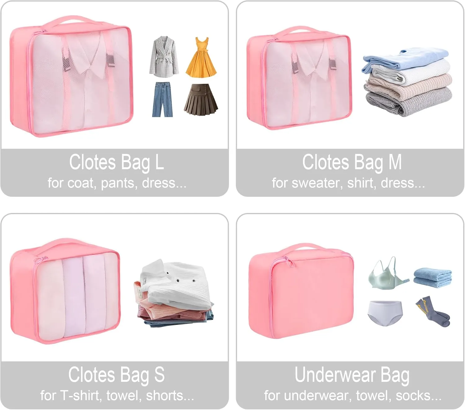 Vercord 8 Set Travel Packing Pods Luggage Organizers Cubes with Laundry Bags Accessories