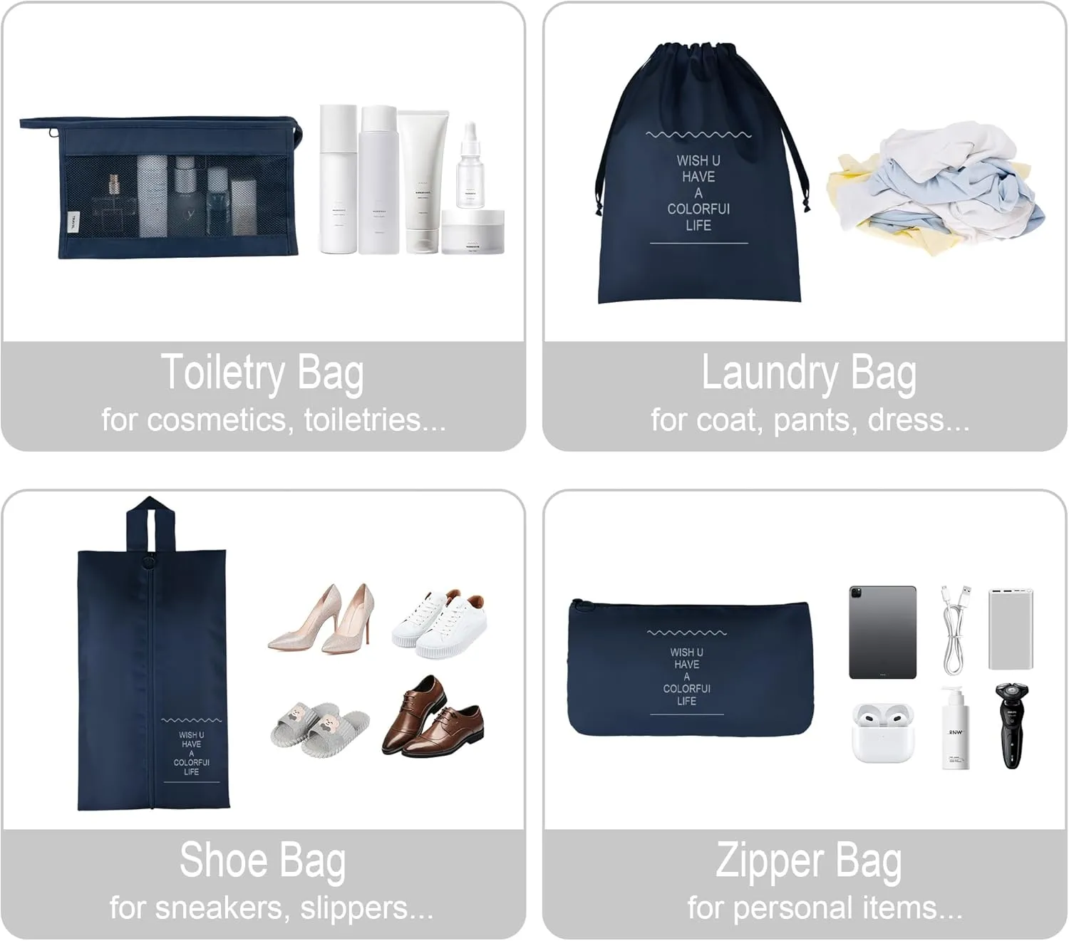 Vercord 8 Set Travel Packing Pods Luggage Organizers Cubes with Laundry Bags Accessories