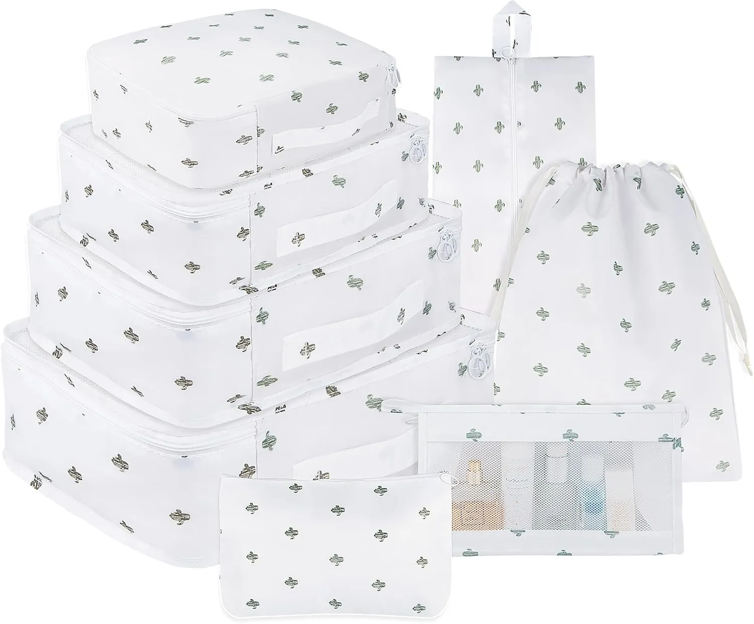Vercord 8 Set Travel Packing Pods Luggage Organizers Cubes with Laundry Bags Accessories