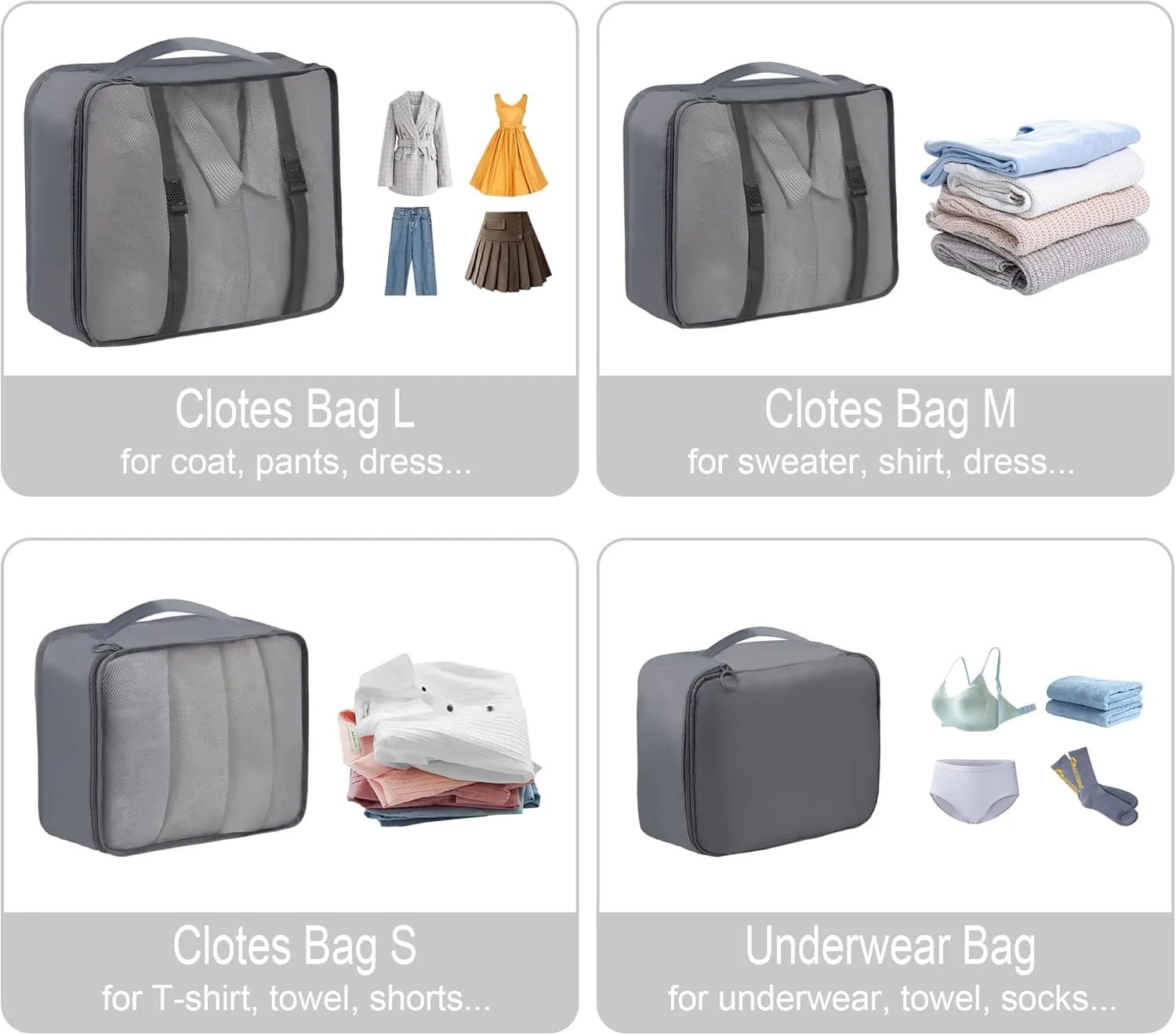 Vercord 8 Set Travel Packing Pods Luggage Organizers Cubes with Laundry Bags Accessories