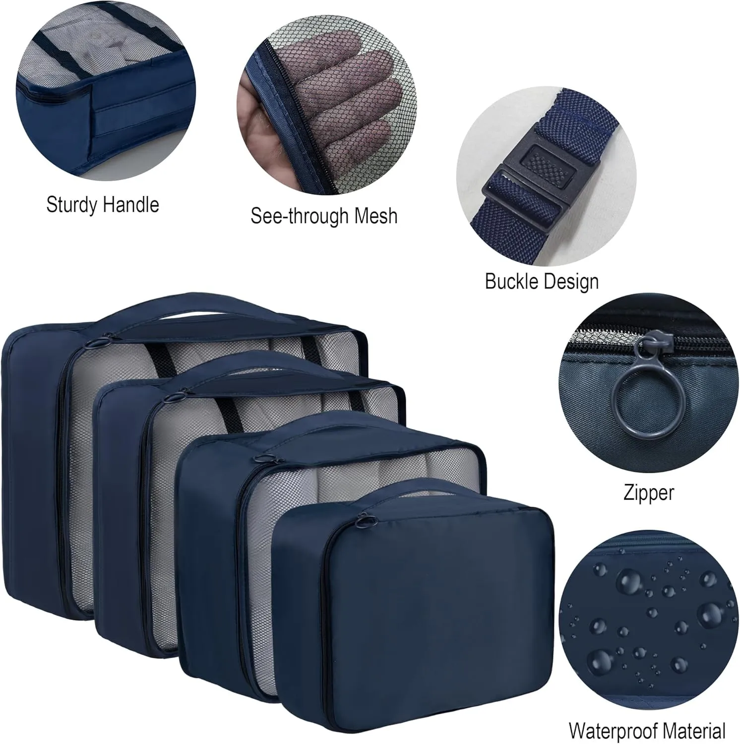 Vercord 8 Set Travel Packing Pods Luggage Organizers Cubes with Laundry Bags Accessories