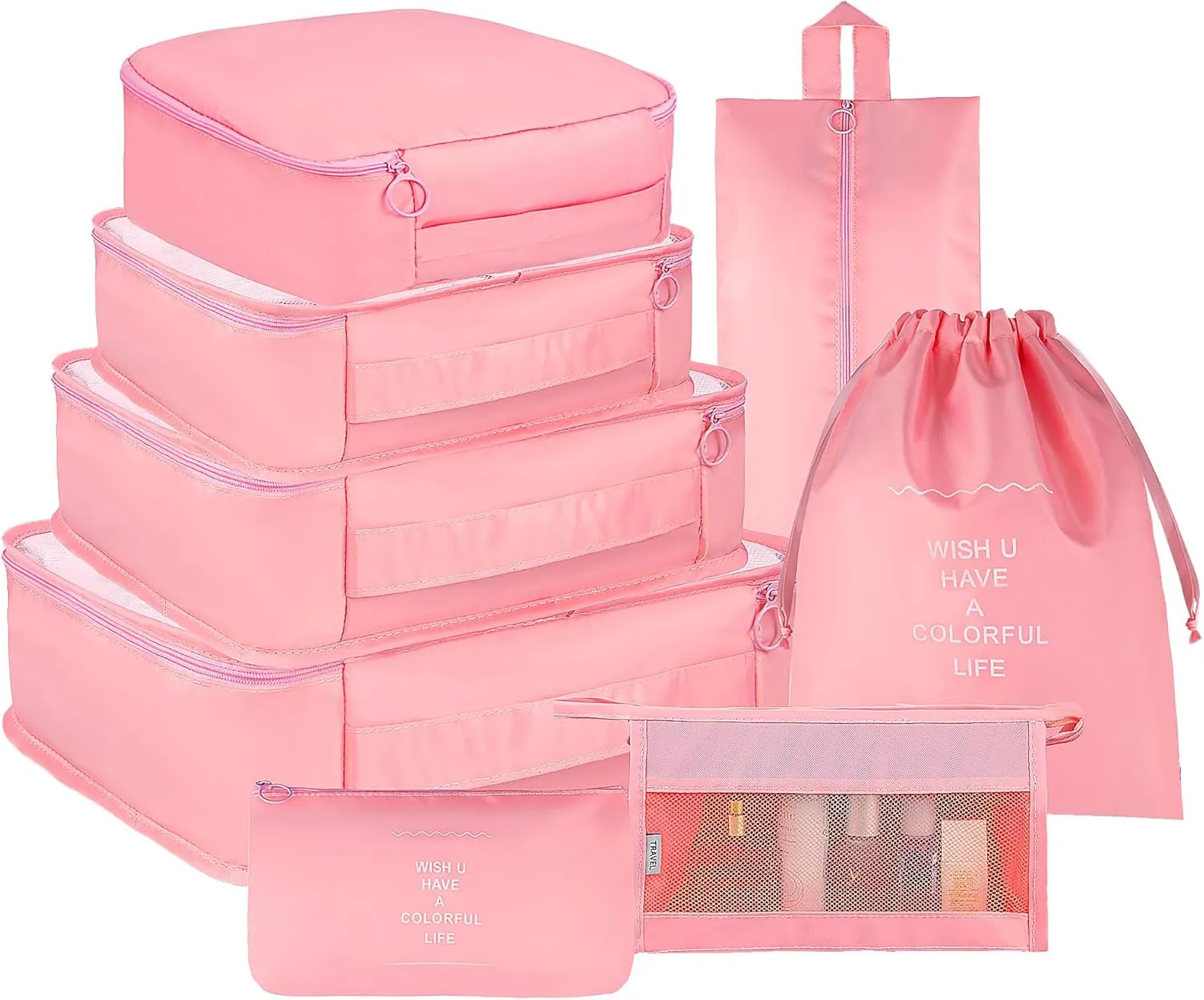 Vercord 8 Set Travel Packing Pods Luggage Organizers Cubes with Laundry Bags Accessories