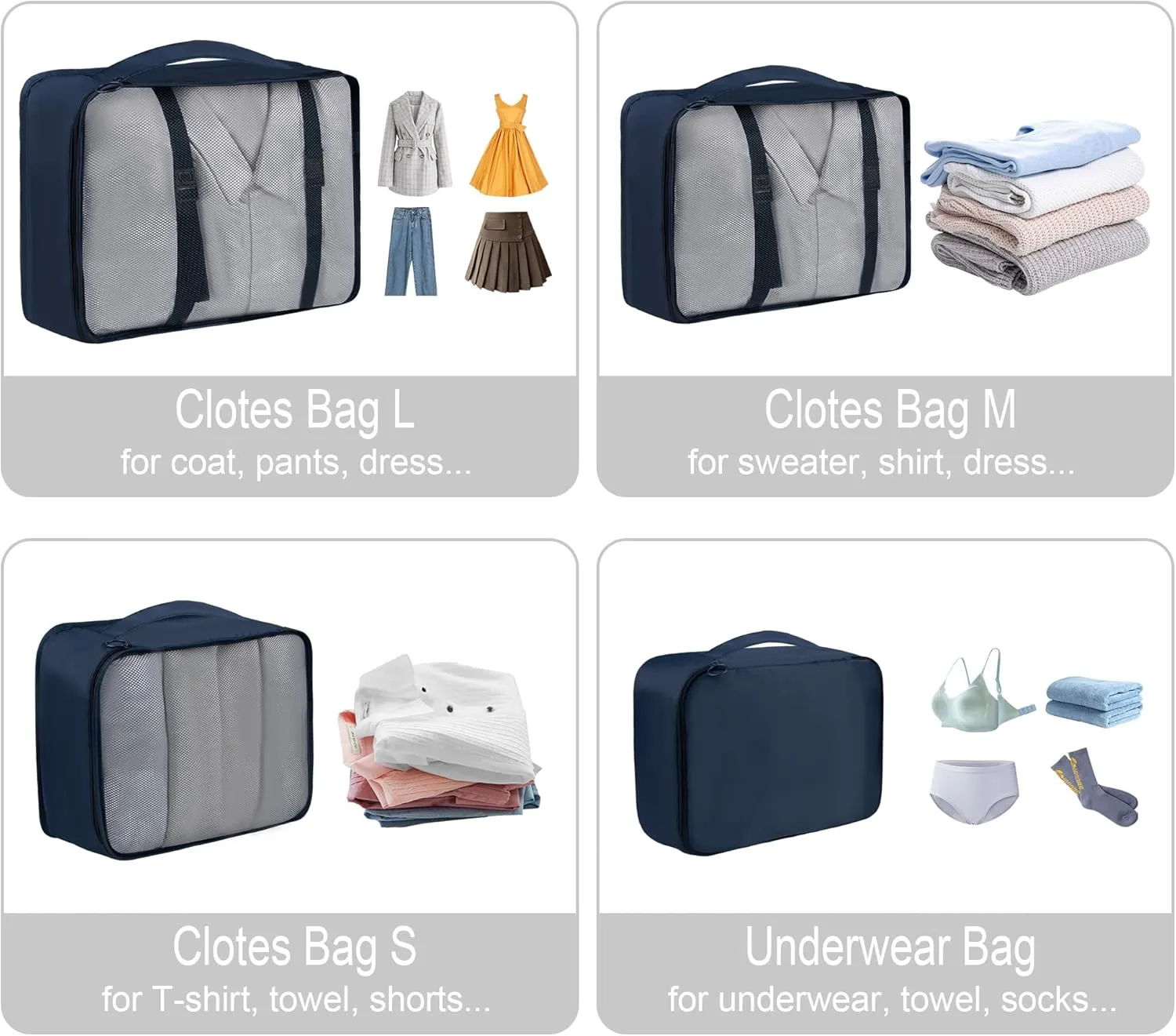 Vercord 8 Set Travel Packing Pods Luggage Organizers Cubes with Laundry Bags Accessories