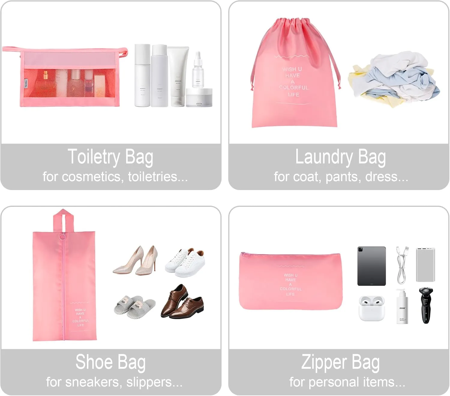 Vercord 8 Set Travel Packing Pods Luggage Organizers Cubes with Laundry Bags Accessories