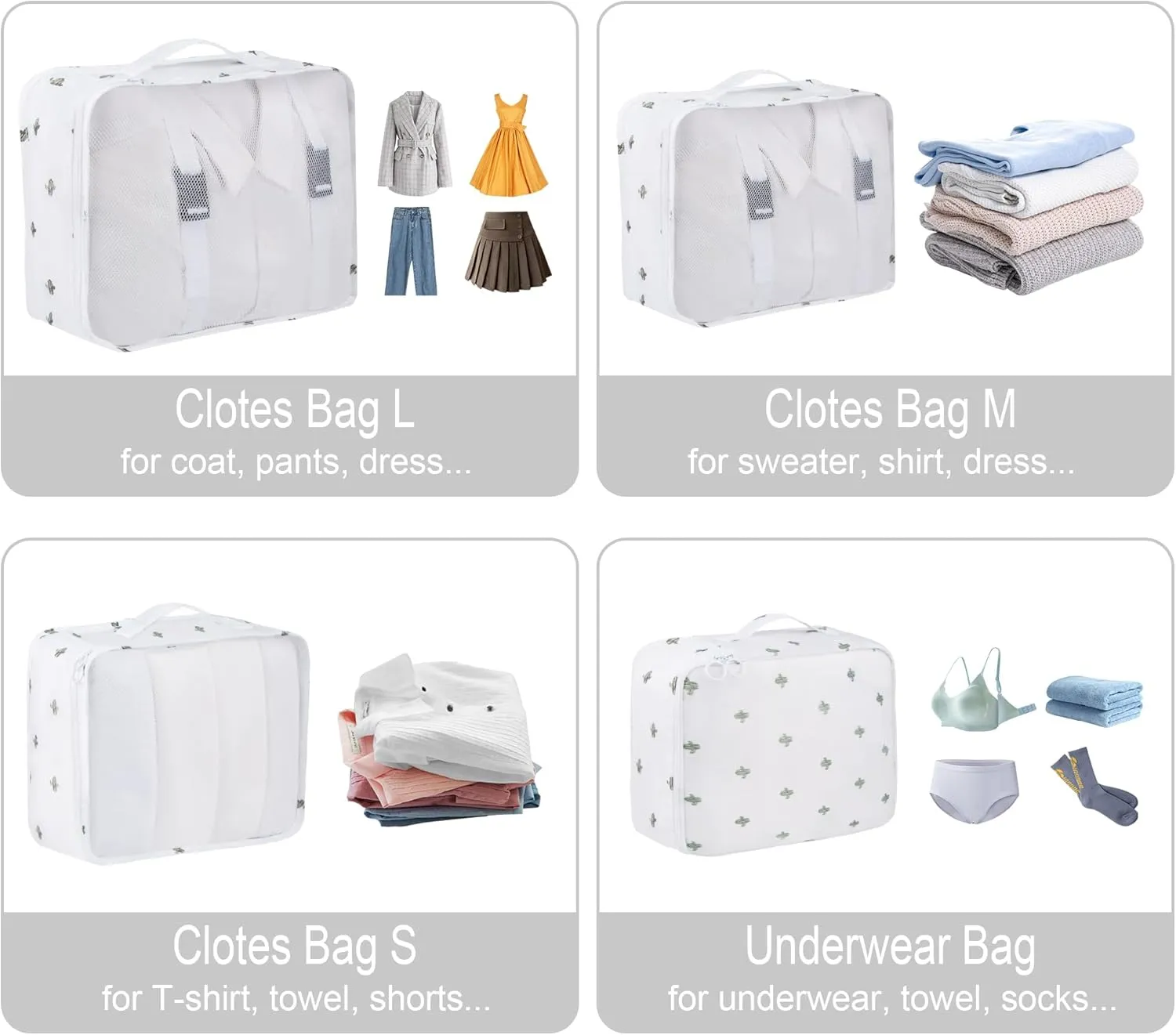 Vercord 8 Set Travel Packing Pods Luggage Organizers Cubes with Laundry Bags Accessories
