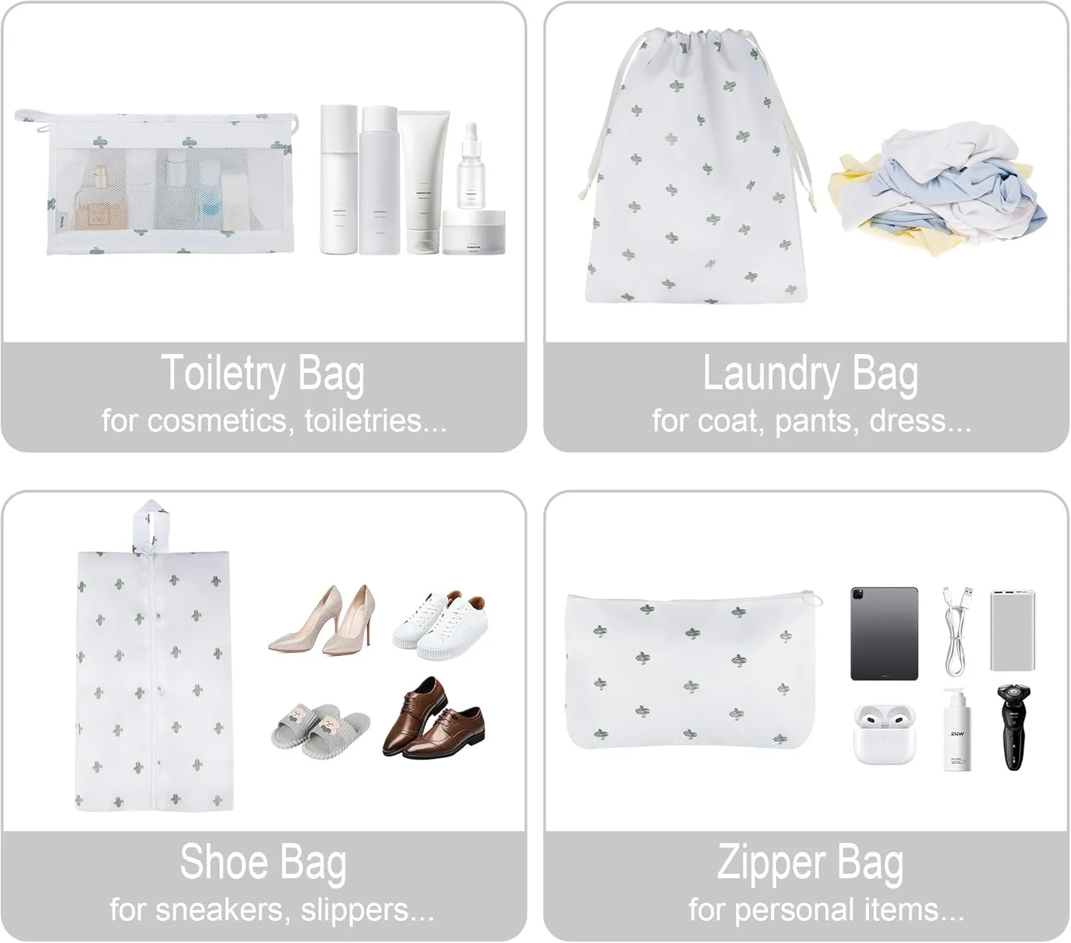 Vercord 8 Set Travel Packing Pods Luggage Organizers Cubes with Laundry Bags Accessories
