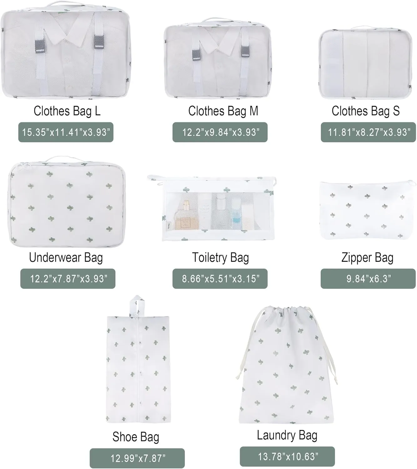 Vercord 8 Set Travel Packing Pods Luggage Organizers Cubes with Laundry Bags Accessories