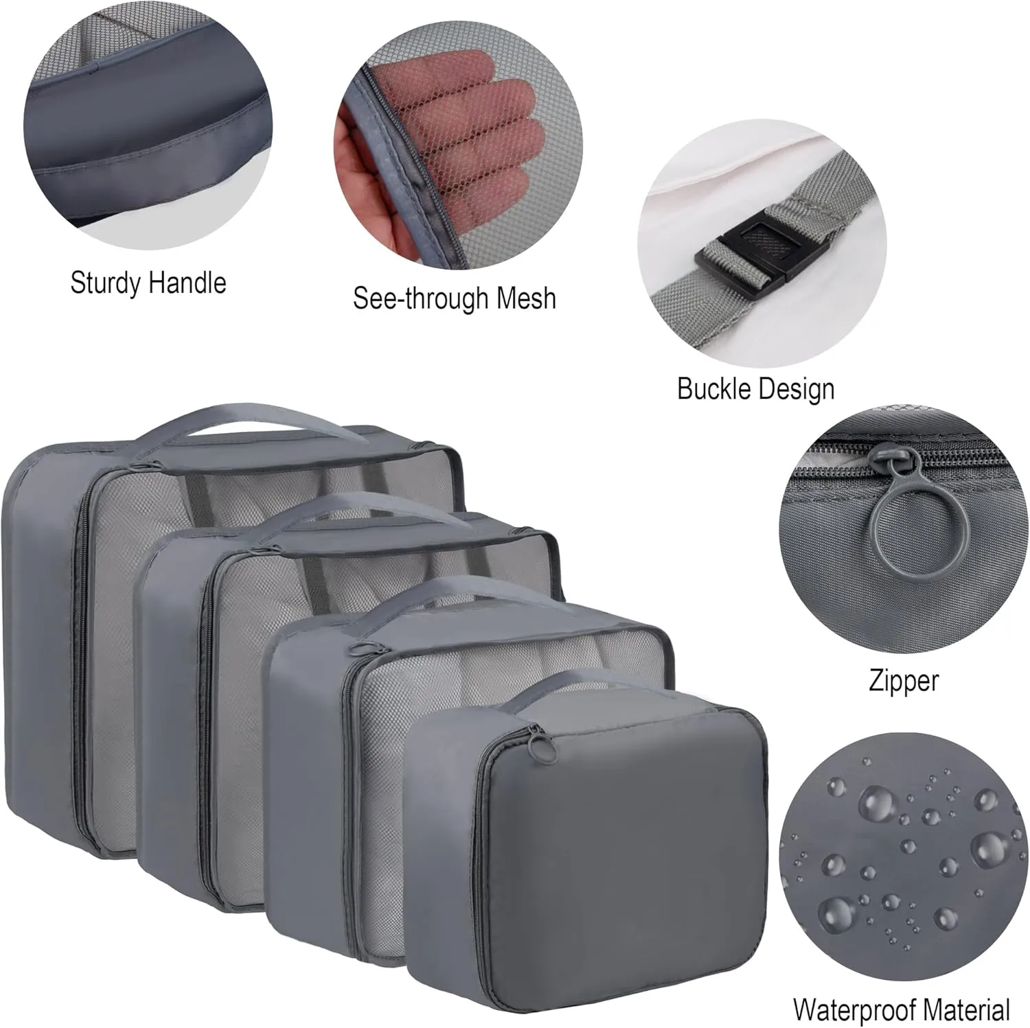 Vercord 8 Set Travel Packing Pods Luggage Organizers Cubes with Laundry Bags Accessories