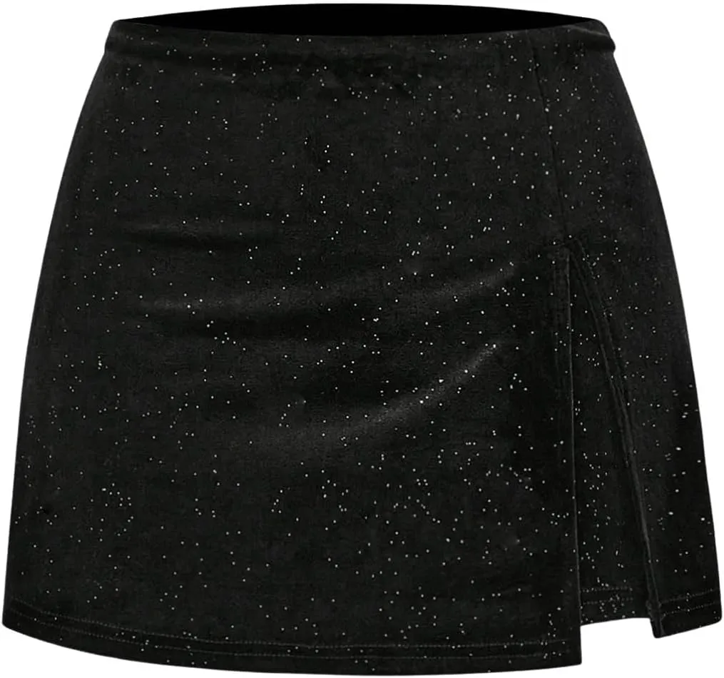 Verdusa Women's Split Rhinestone Mini Shorts High Waist Skort Shorts