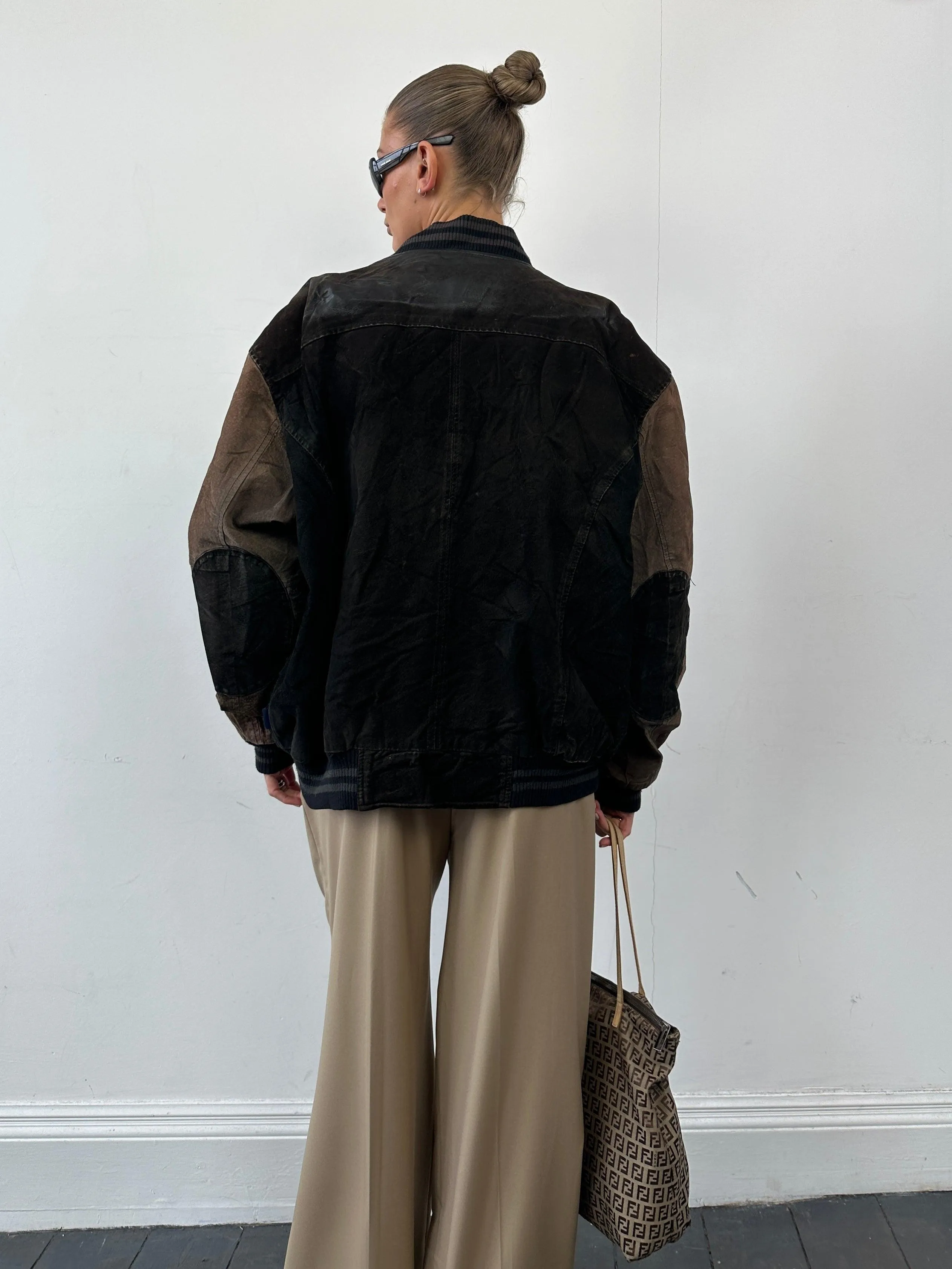 Vintage Varsity Nubuck Leather Bomber Jacket - XL