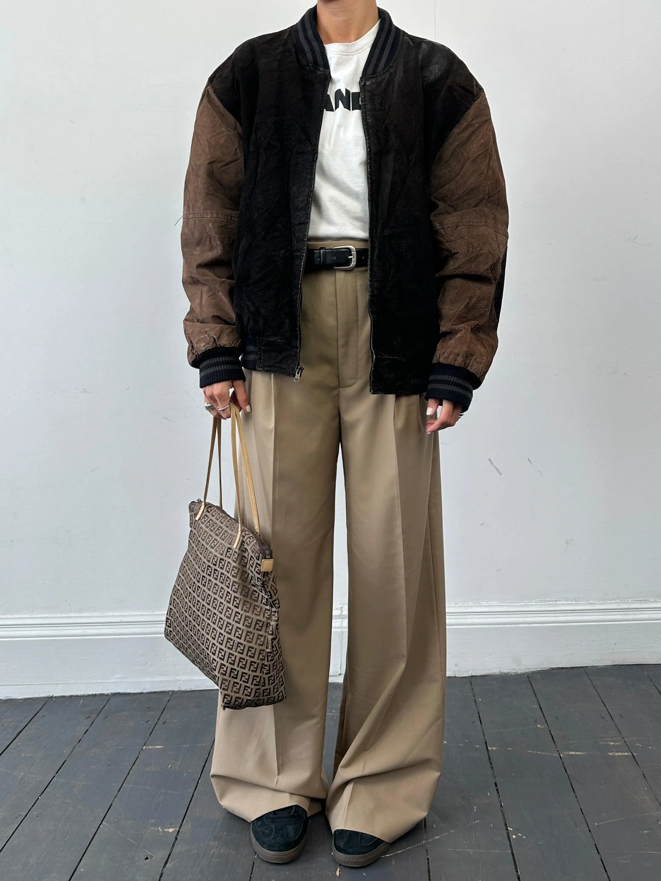 Vintage Varsity Nubuck Leather Bomber Jacket - XL