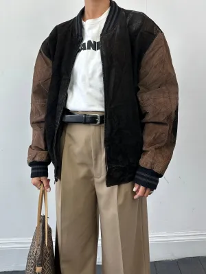 Vintage Varsity Nubuck Leather Bomber Jacket - XL