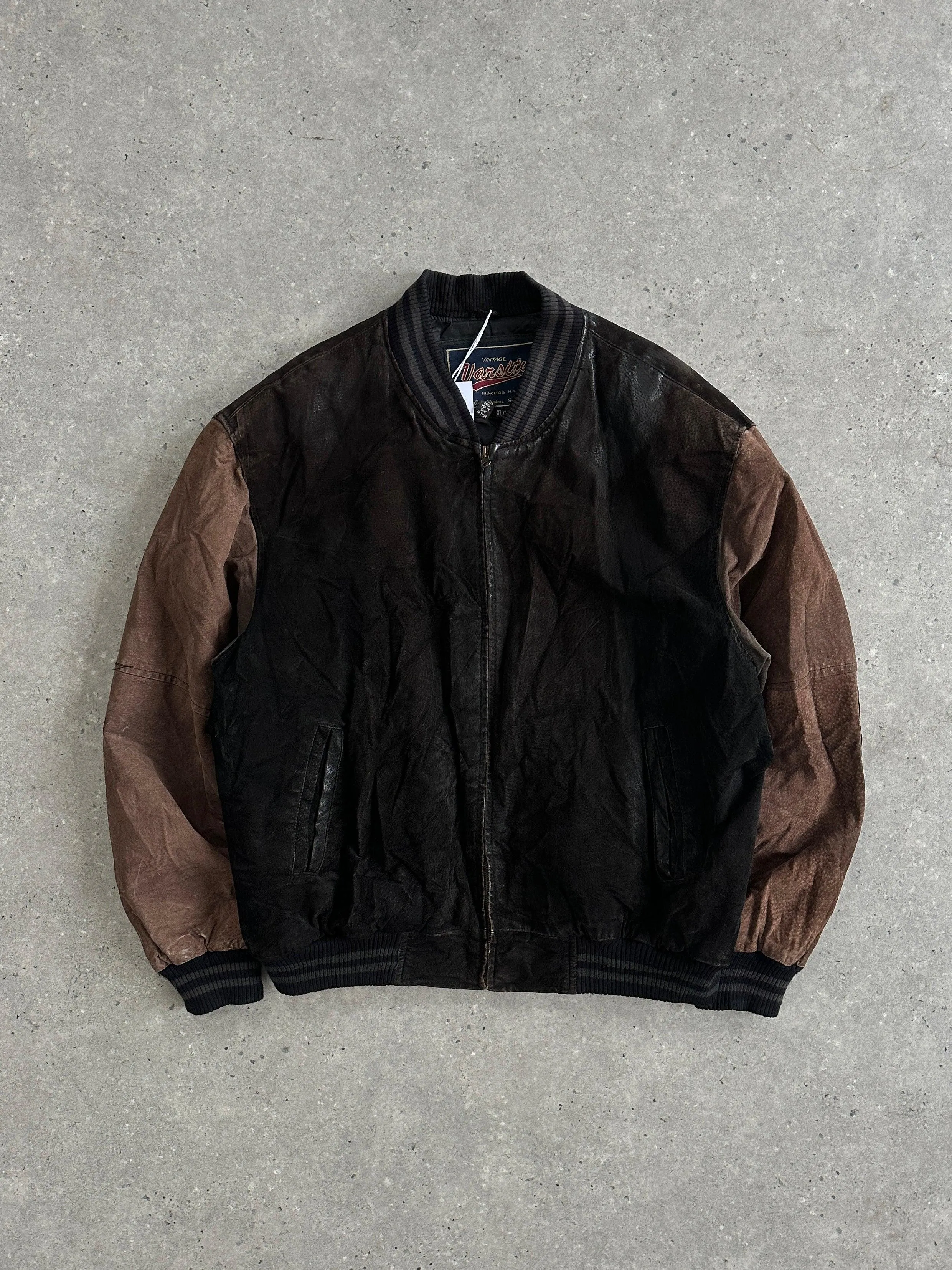 Vintage Varsity Nubuck Leather Bomber Jacket - XL