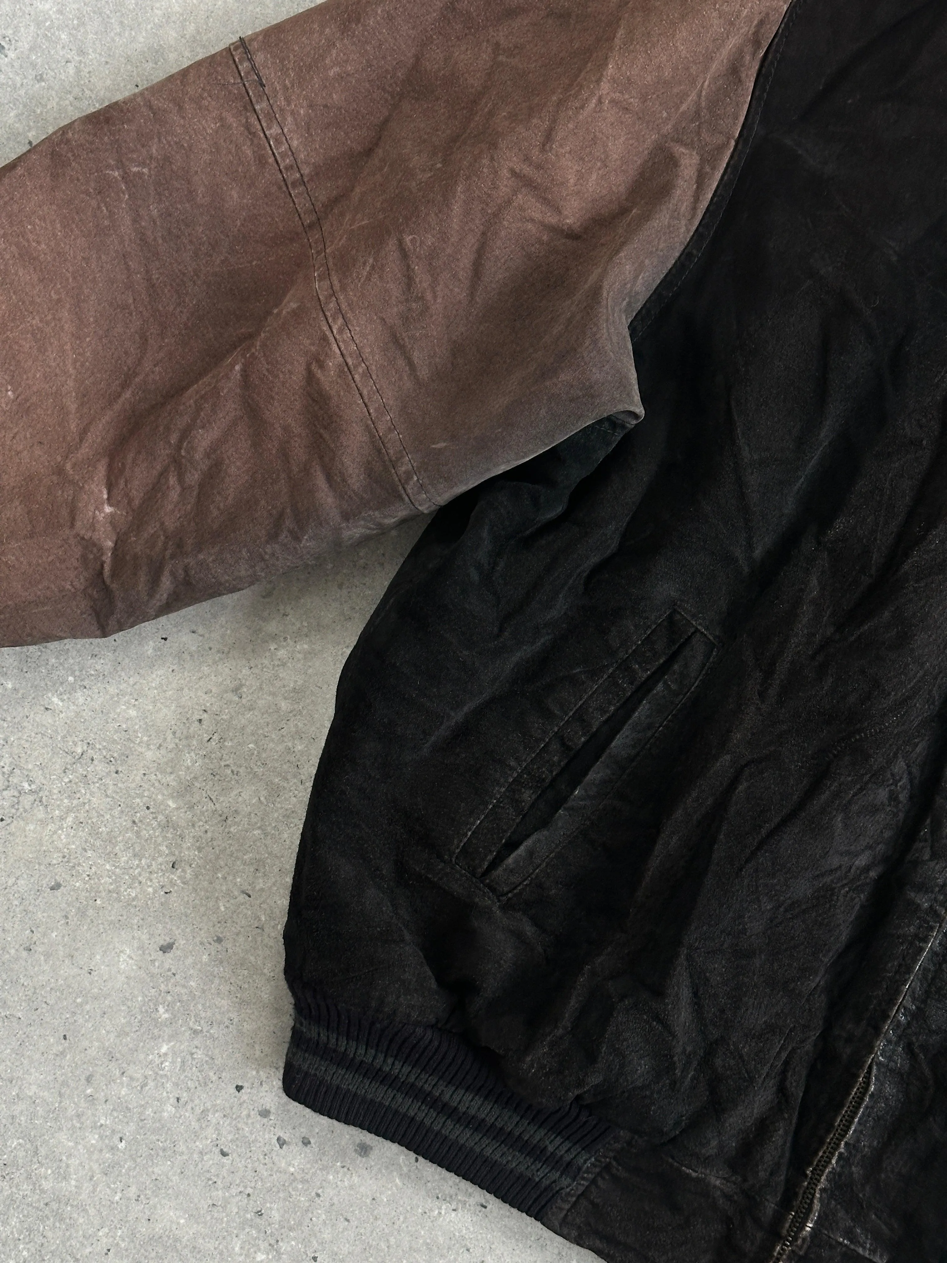 Vintage Varsity Nubuck Leather Bomber Jacket - XL