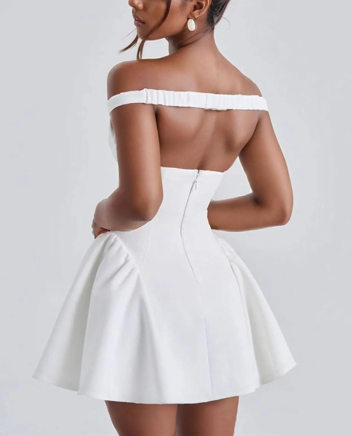 Voghtic Women's Sexy Deep V Neck Backless Ruffle Hem Mini Dresses Party Clubwear Pleated A Line Short Dress