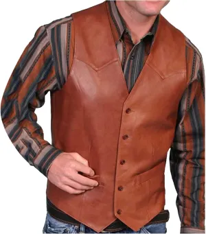 WABEOR Men's Vintage Faux Leather Vest Slim Fit Casual Single-Breasted Cowboy Suit Vest Retro Western Waistcoat with Pockets