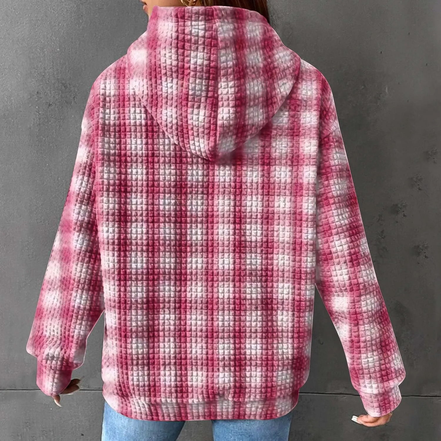Waffle Hoodie Sweatshirts for Women Long Sleeve Shirts Fall Casual Tops Blouse Plaid Pullover with Pocket 2024, Small