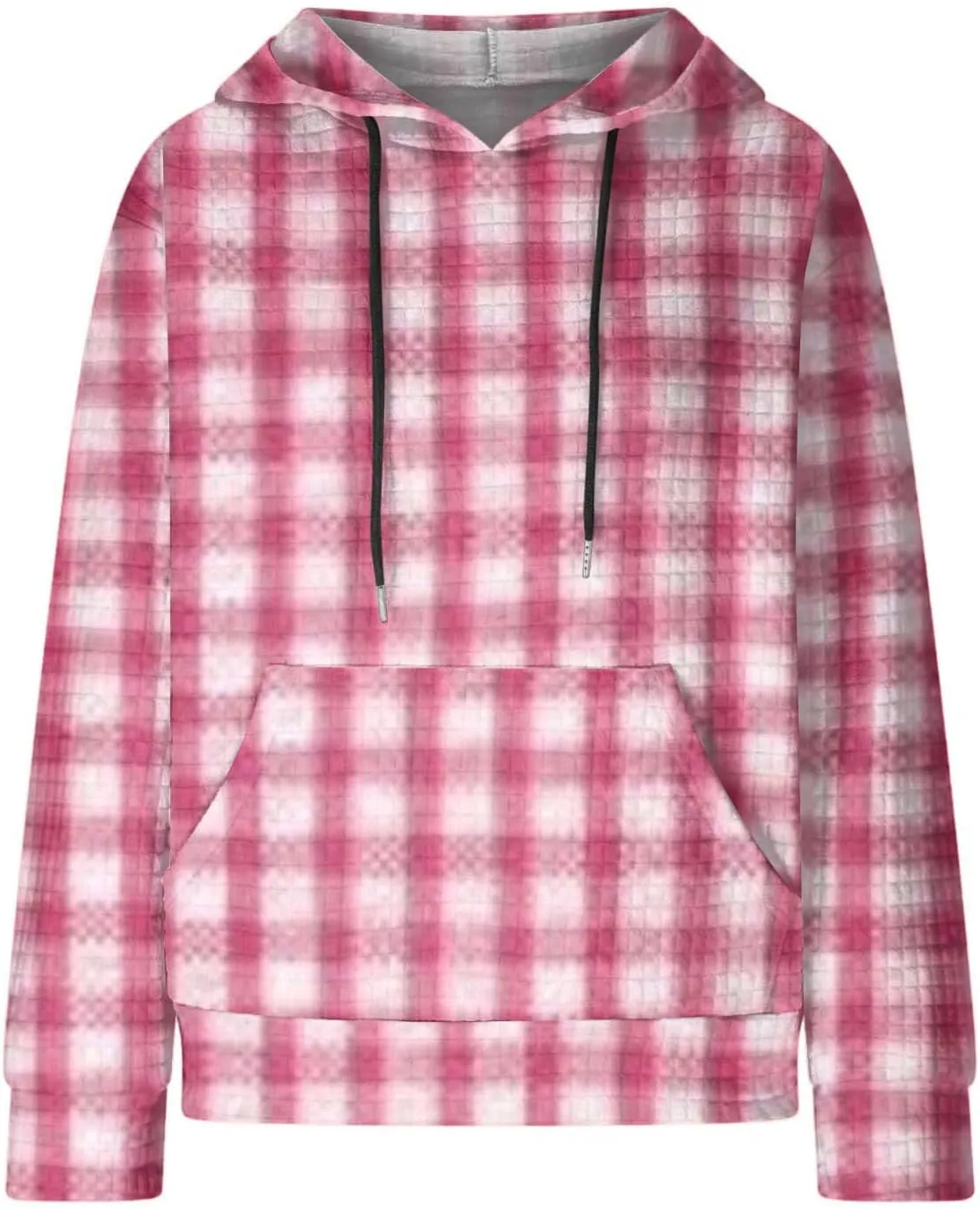 Waffle Hoodie Sweatshirts for Women Long Sleeve Shirts Fall Casual Tops Blouse Plaid Pullover with Pocket 2024, Small