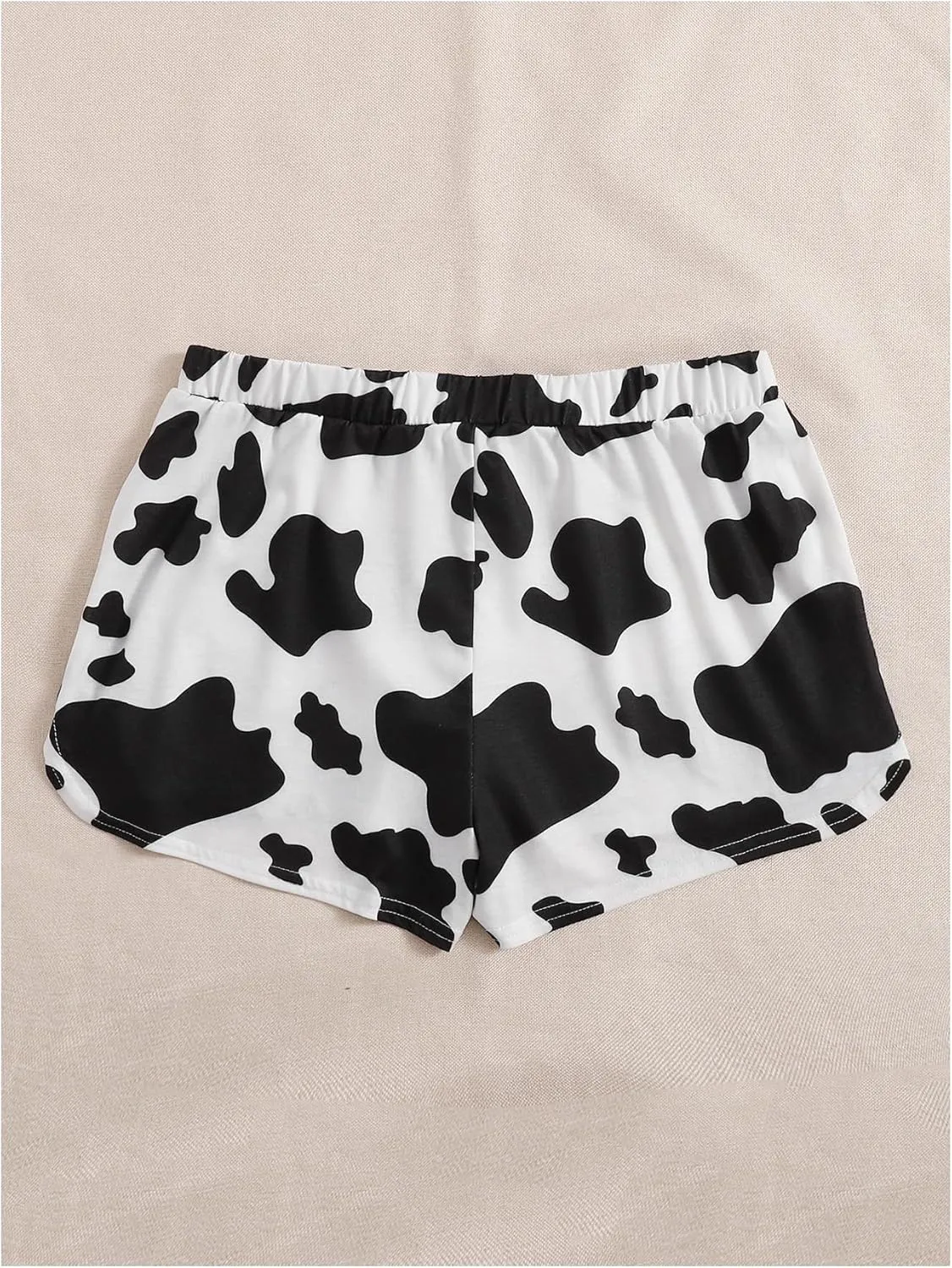 WDIRARA Women's Cow Print Elastic High Waist Shorts Stretch Skinny Shorts