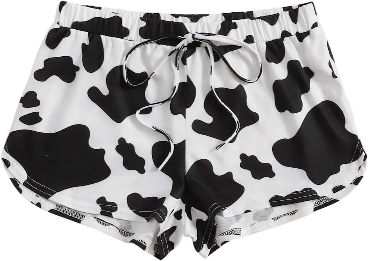 WDIRARA Women's Cow Print Elastic High Waist Shorts Stretch Skinny Shorts
