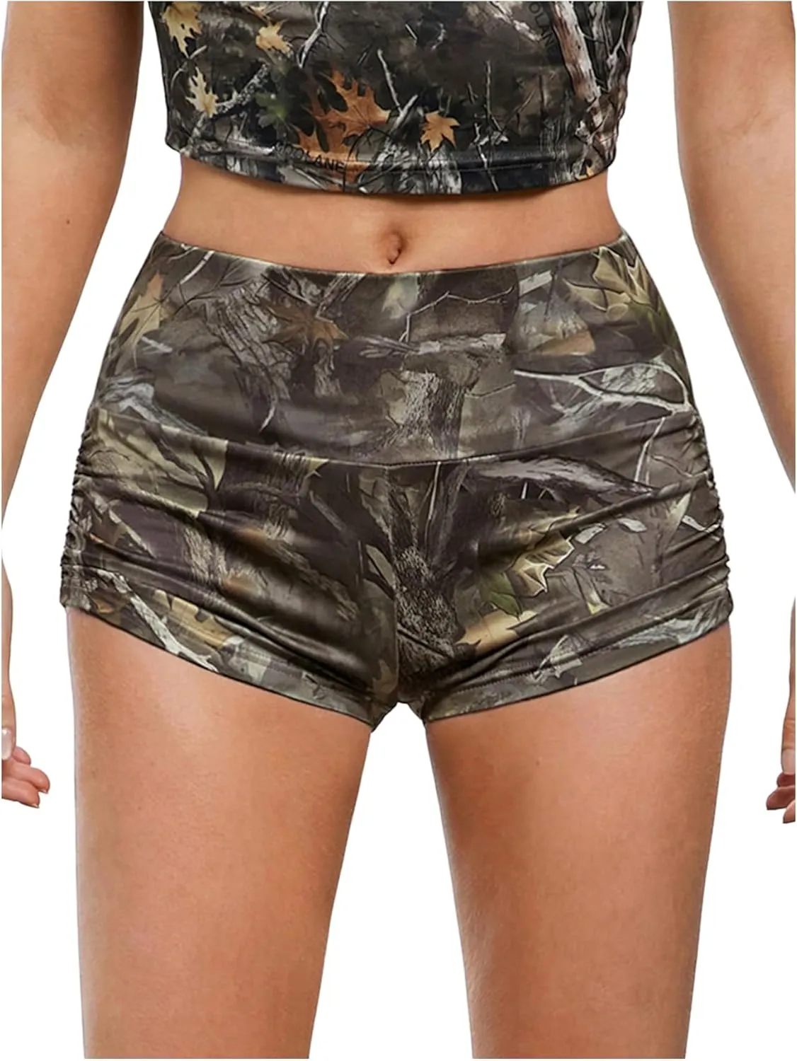WDIRARA Women's Cow Print Elastic High Waist Shorts Stretch Skinny Shorts