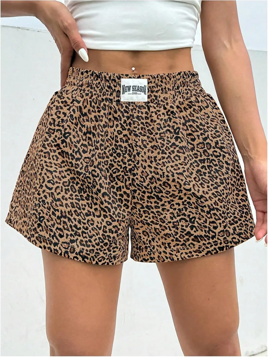 WDIRARA Women's Leopard Print Mini Shorts High Waist Elastic Loose Shorts