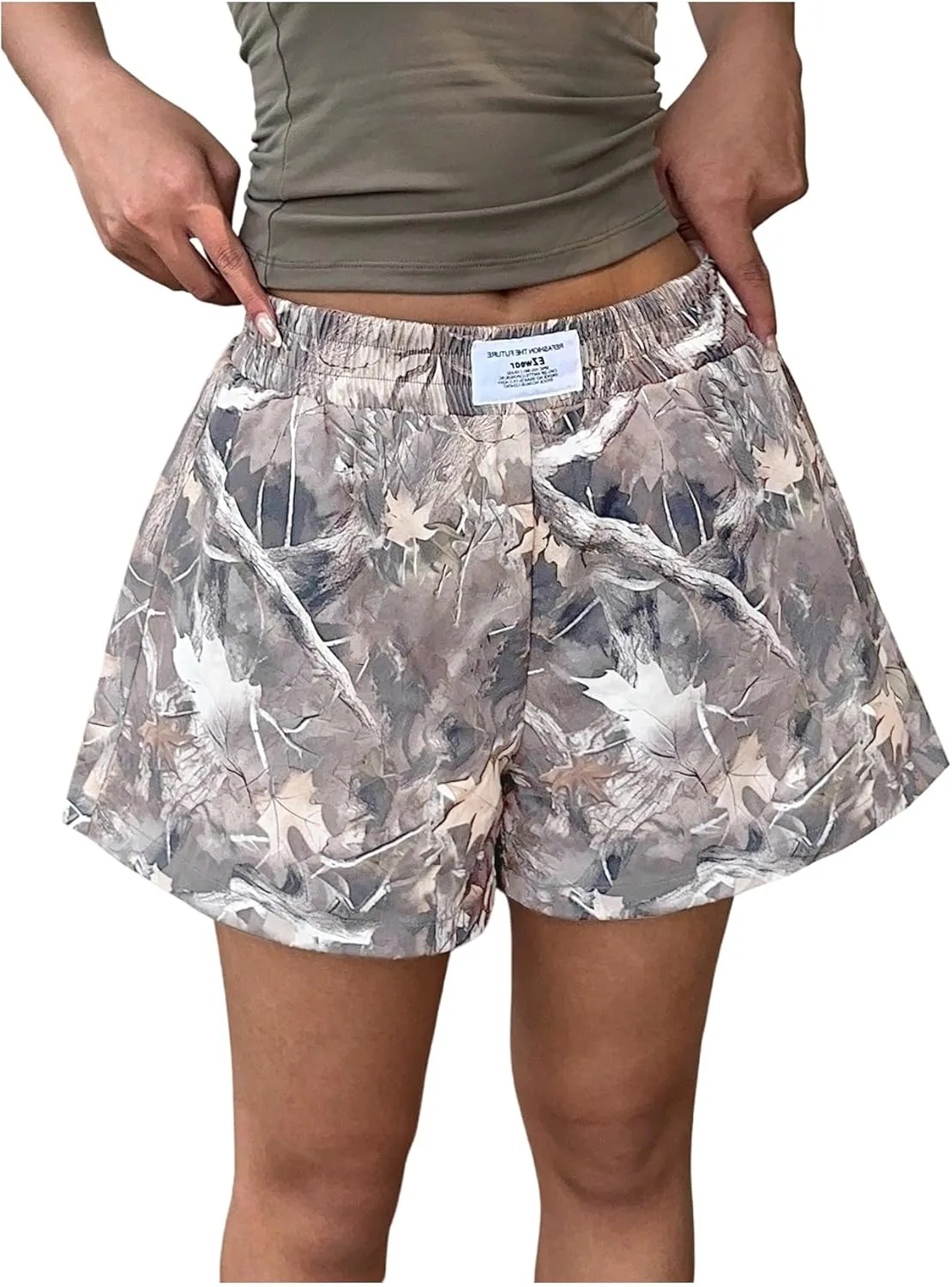 WDIRARA Women's Leopard Print Mini Shorts High Waist Elastic Loose Shorts
