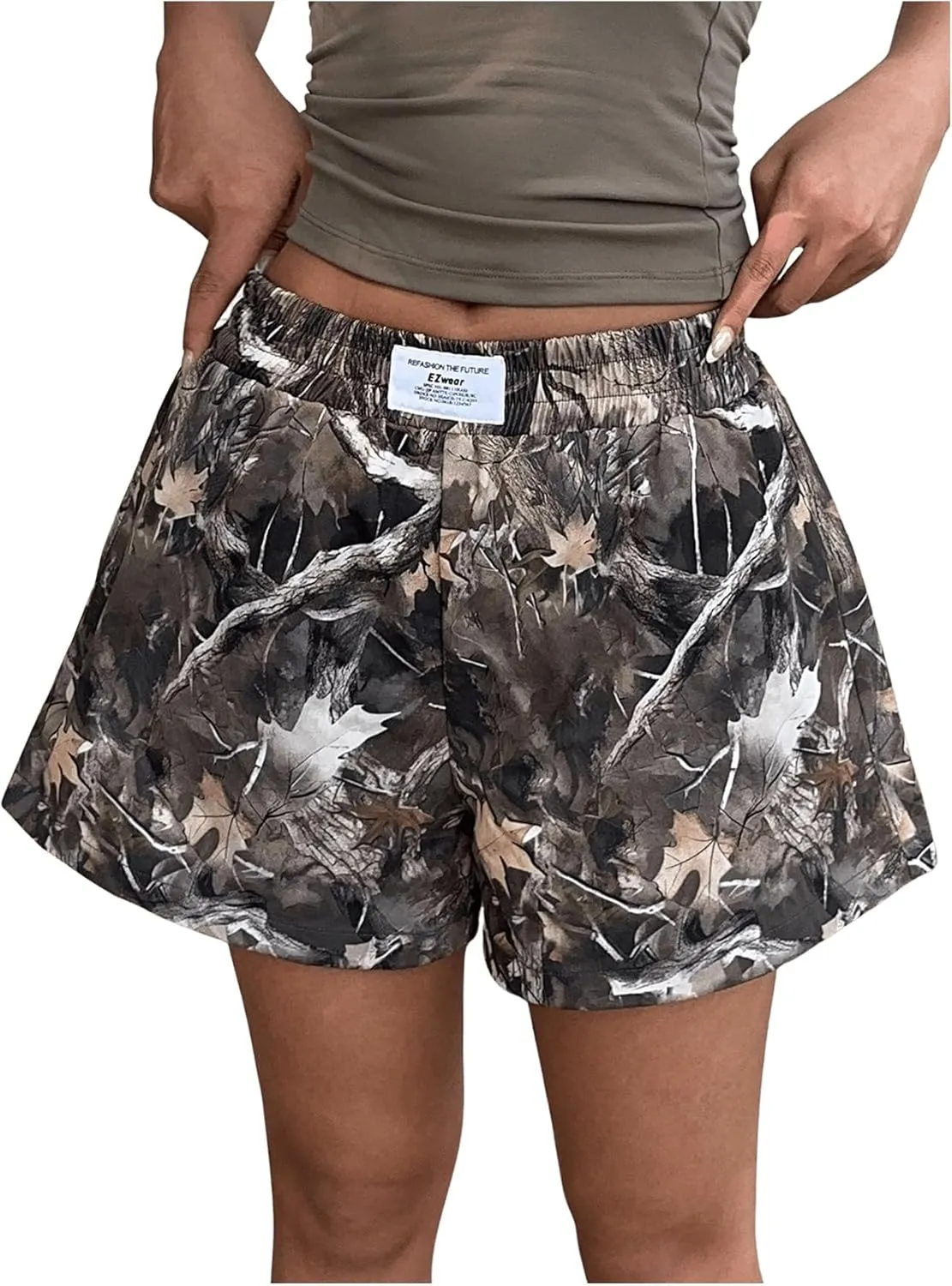 WDIRARA Women's Leopard Print Mini Shorts High Waist Elastic Loose Shorts